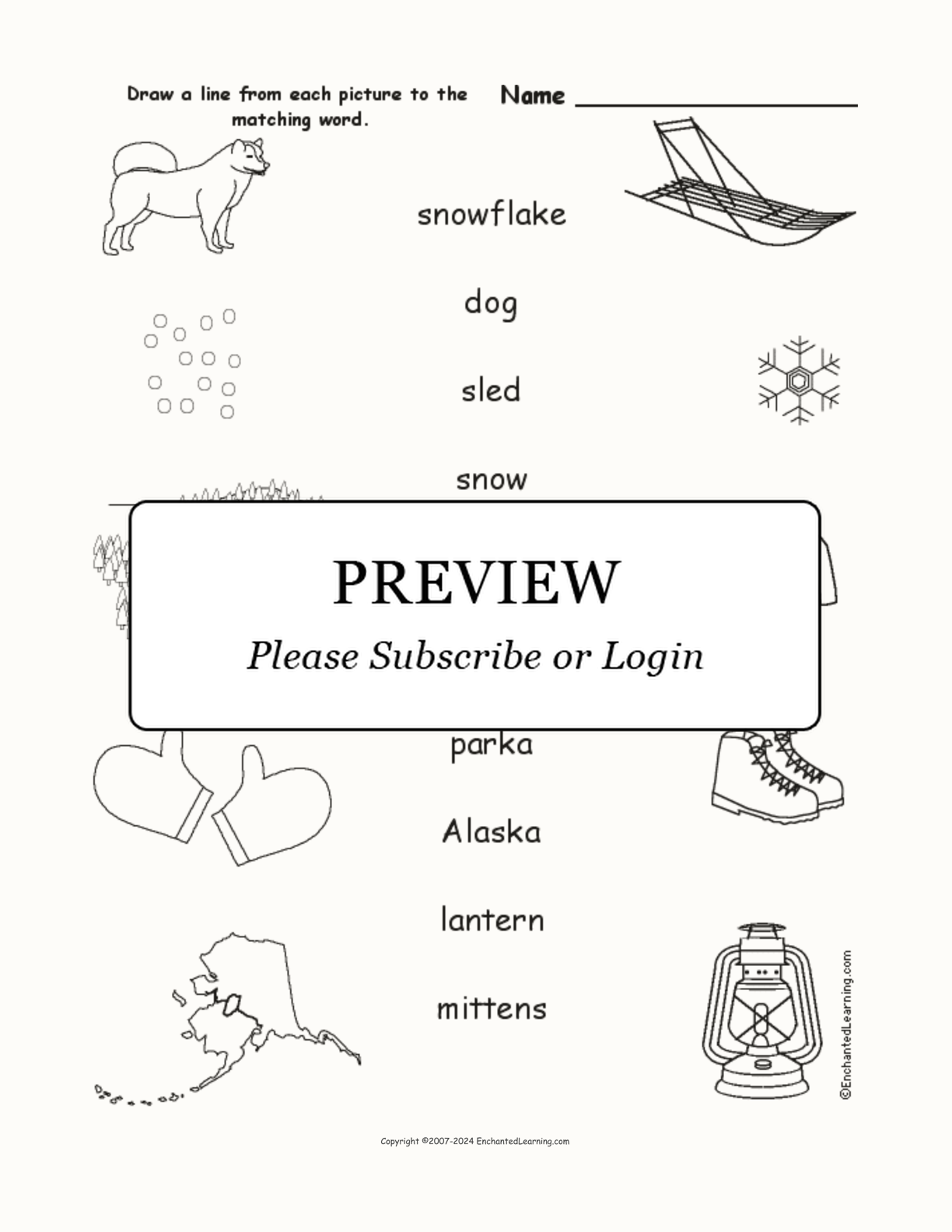 Match the Iditarod Words to the Pictures interactive worksheet page 1