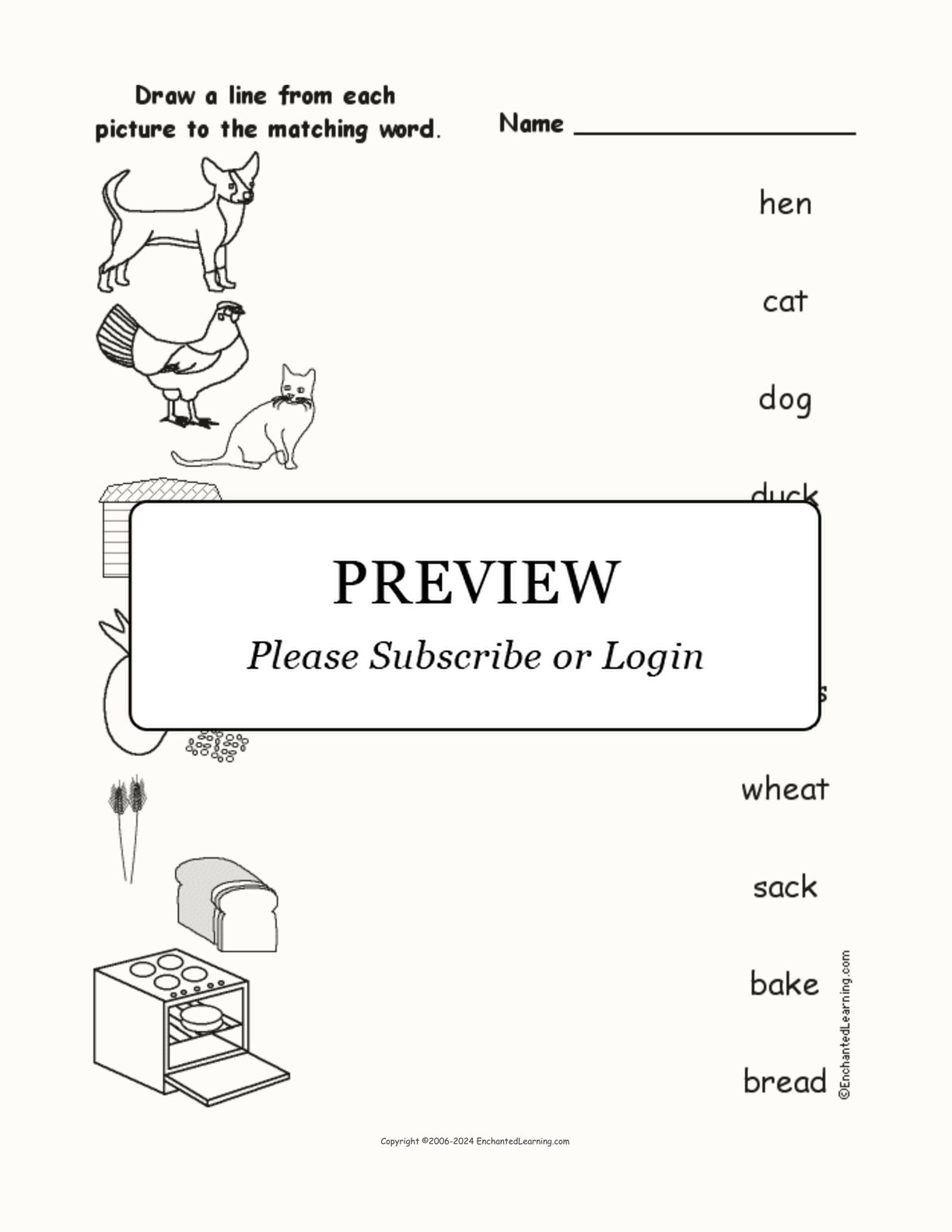 Match 'The Little Red Hen' Words to the Pictures interactive worksheet page 1