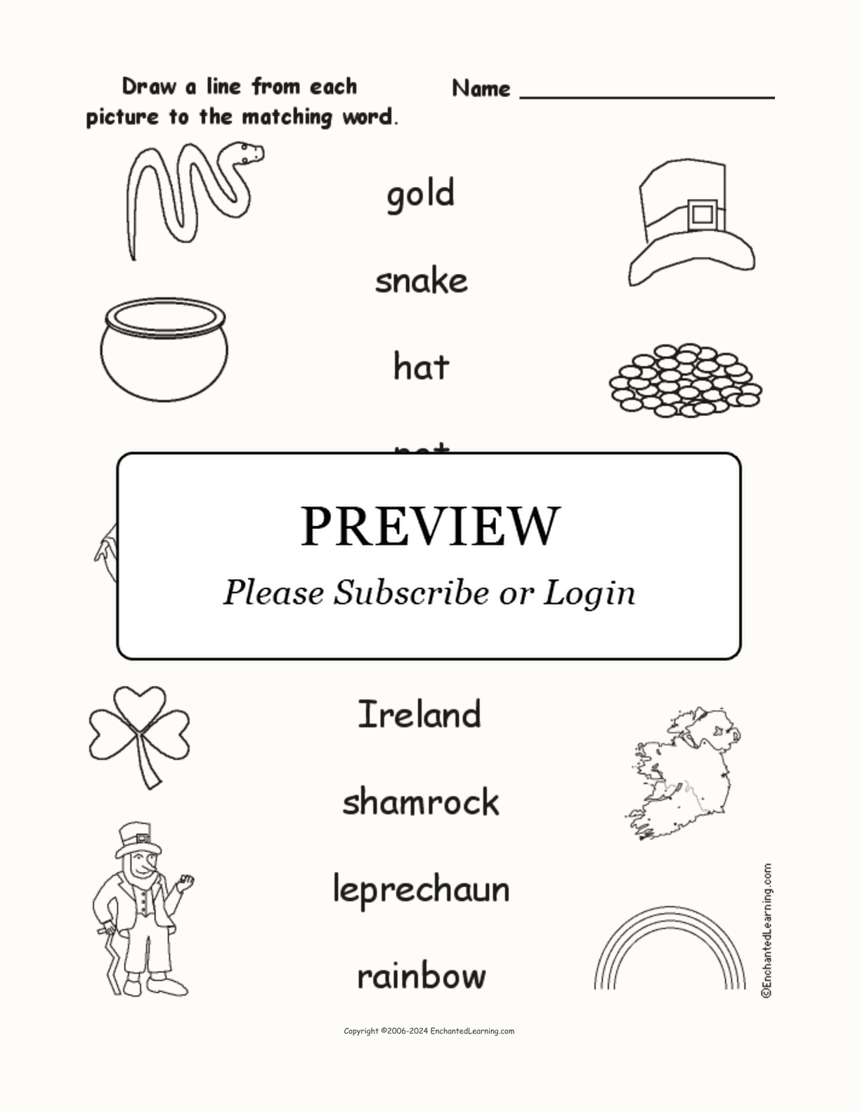 Match the St. Patrick's Day Words to the Pictures interactive worksheet page 1