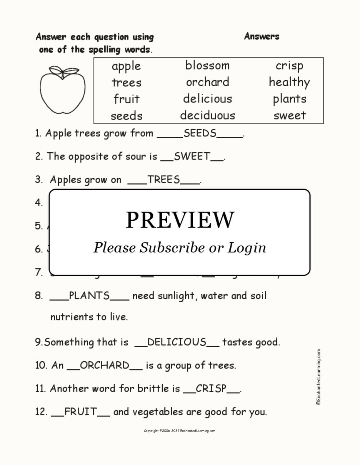 Apple Spelling Word Questions interactive worksheet page 2