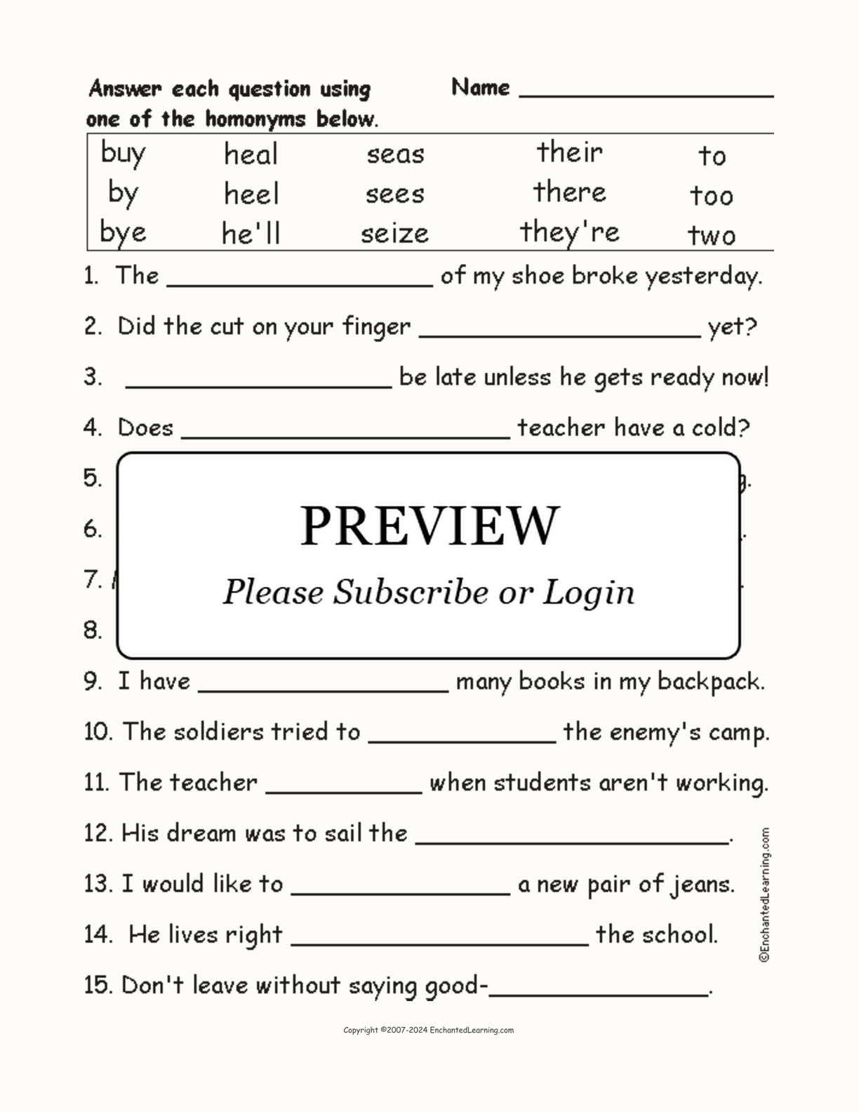 Homonyms Spelling Word Questions #1 interactive worksheet page 1