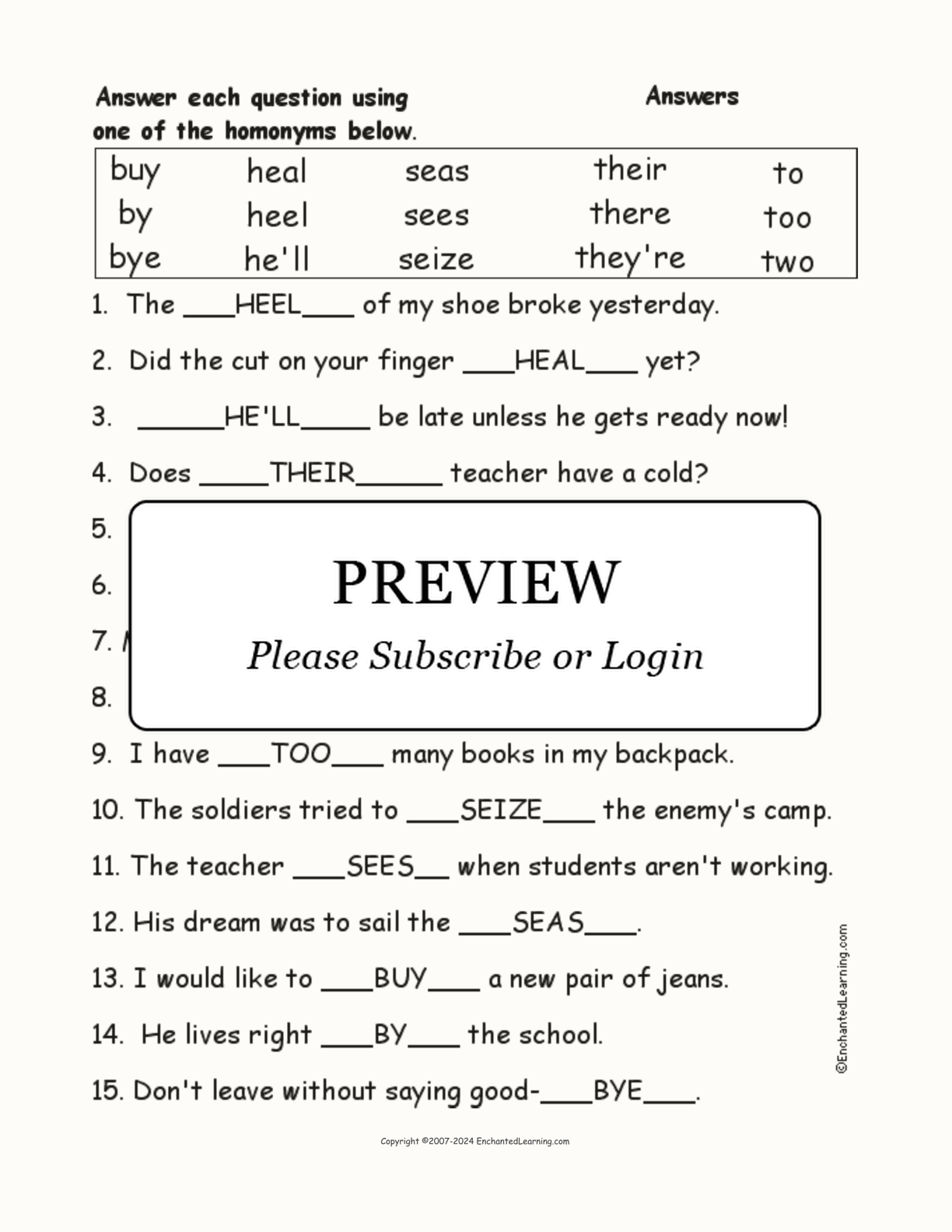 Homonyms Spelling Word Questions #1 interactive worksheet page 2