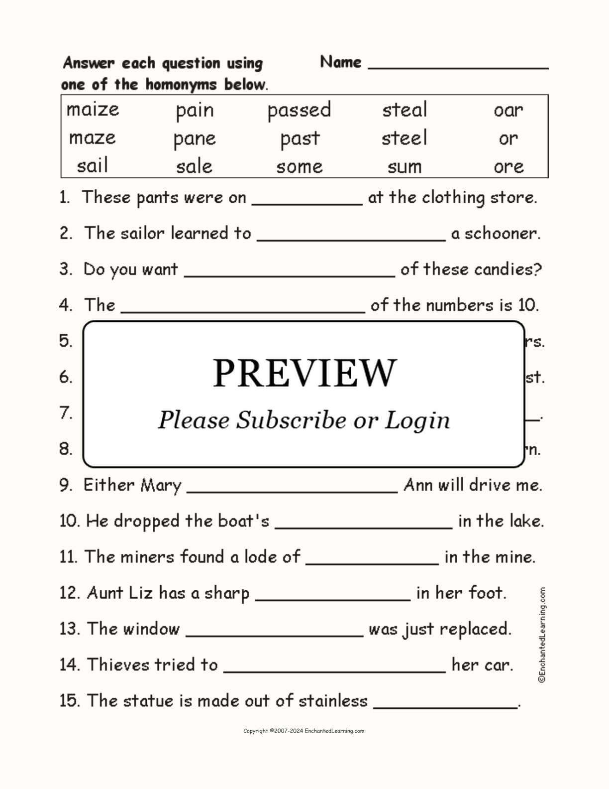 Homonyms Spelling Word Questions #5 interactive worksheet page 1