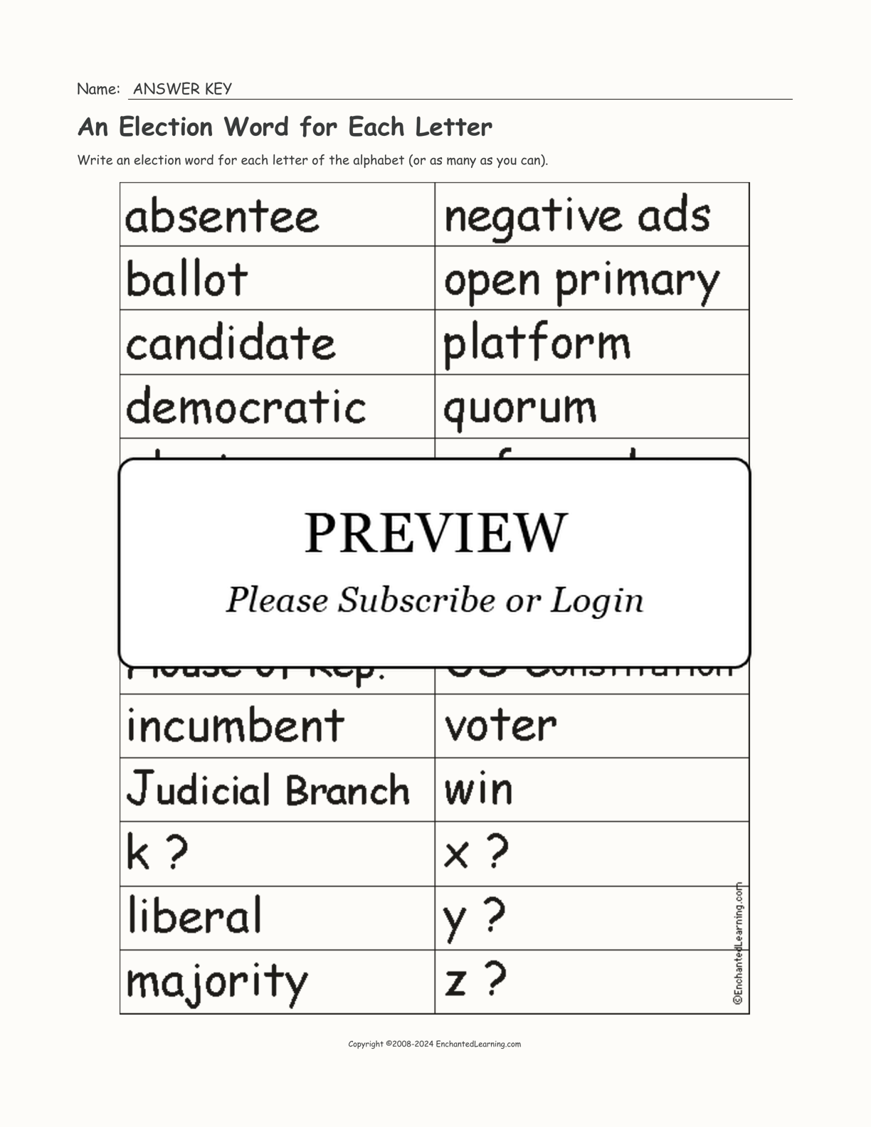 An Election Word for Each Letter interactive worksheet page 2