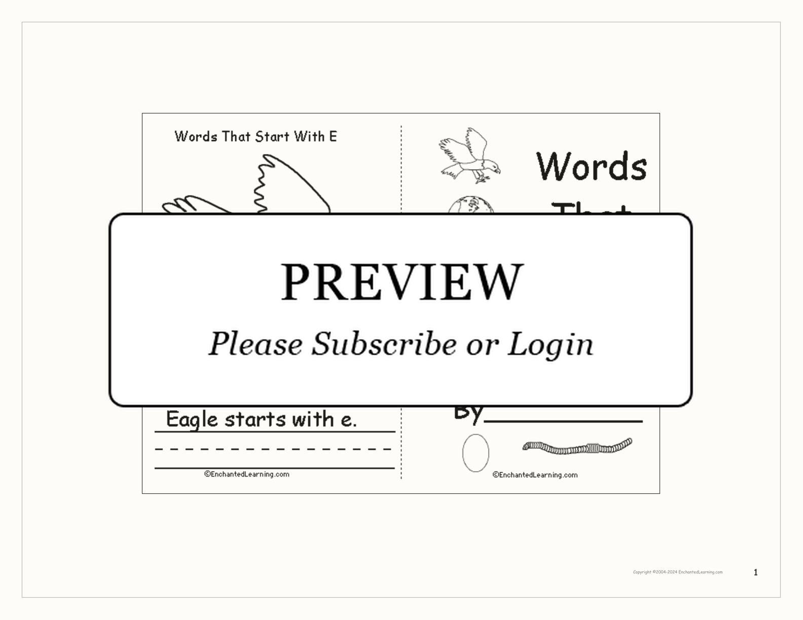 Words That Start With E interactive worksheet page 1