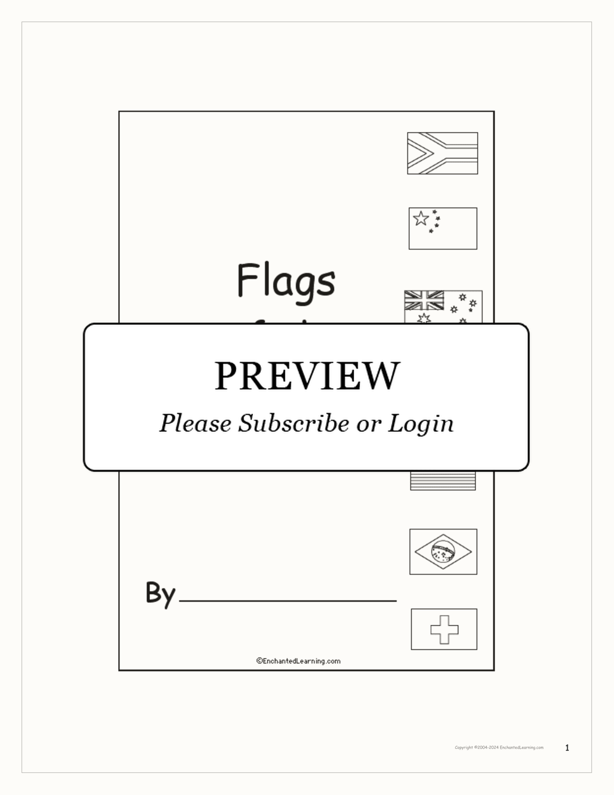 World Flags Book interactive printout page 1