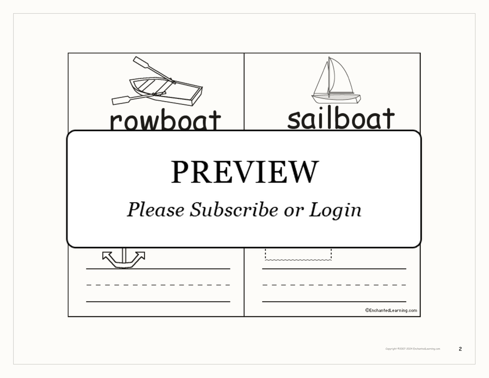 Boats and Ships Mini Book interactive printout page 2
