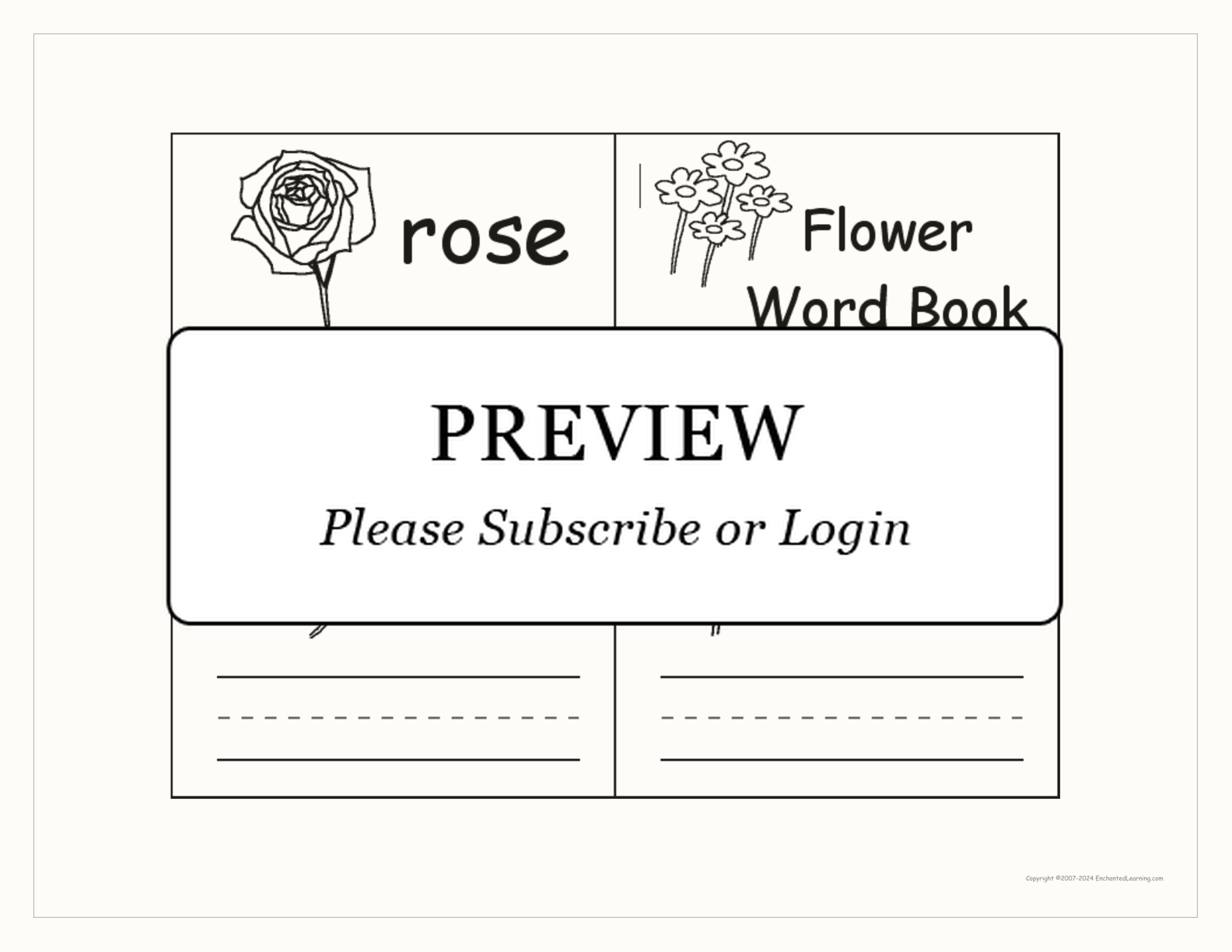 Flower Word Book interactive printout page 1