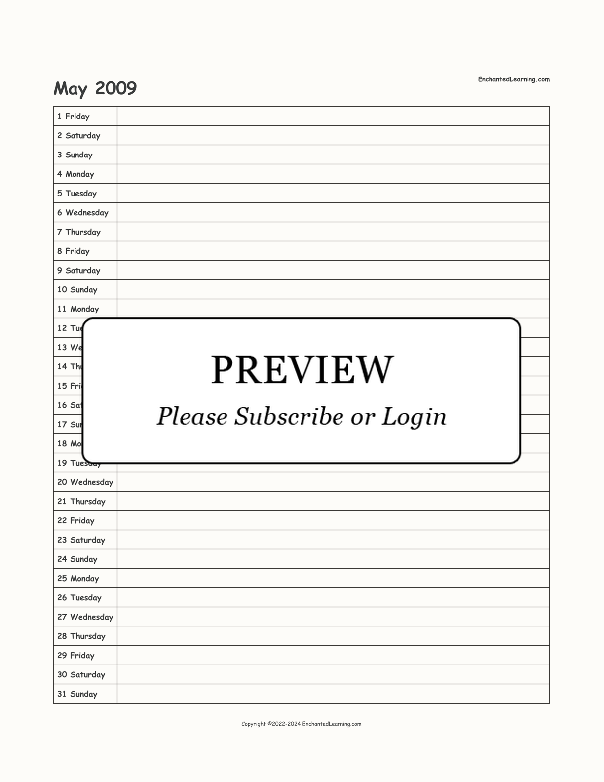 2008-2009 School-Year Scheduling Calendar interactive printout page 11