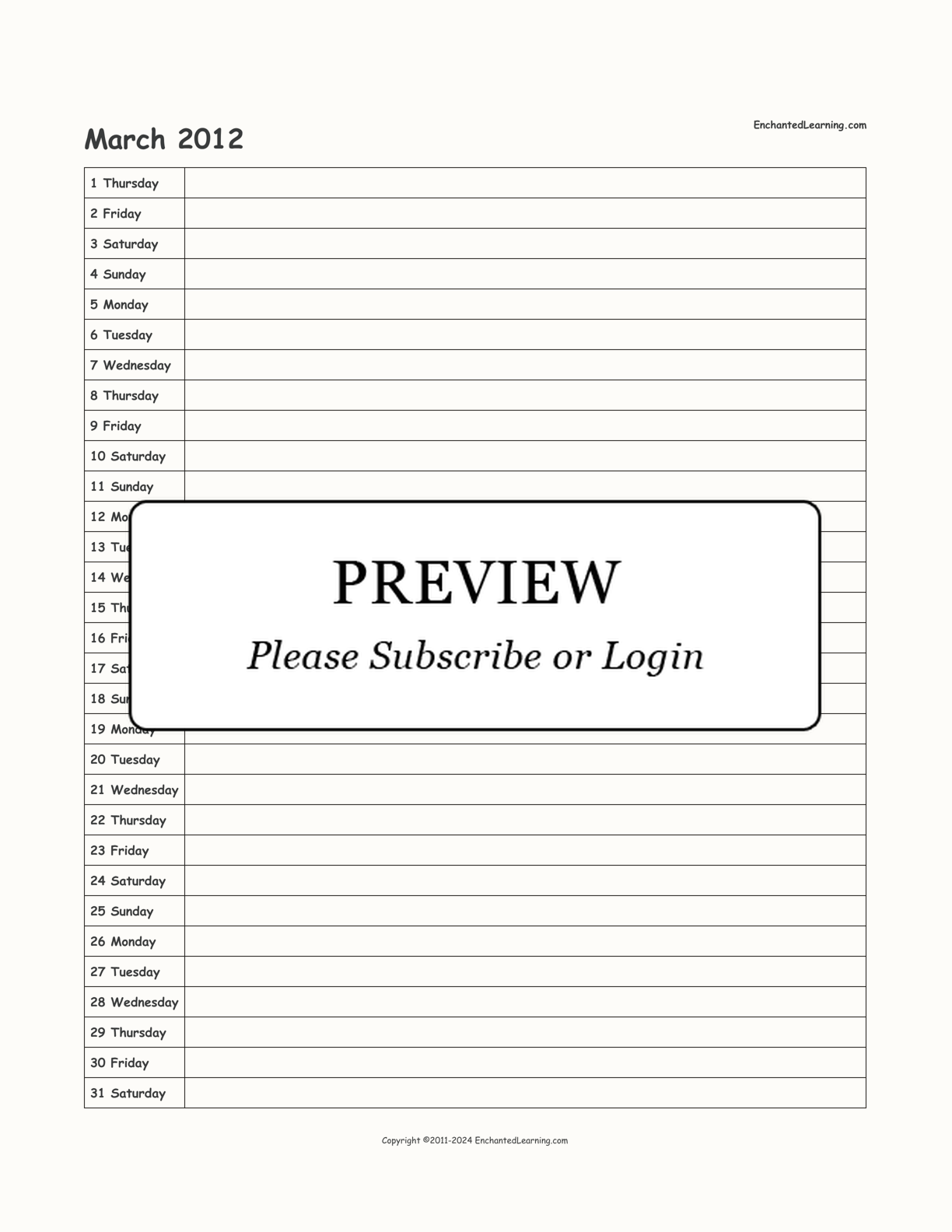 2012 Scheduling Calendar interactive printout page 3