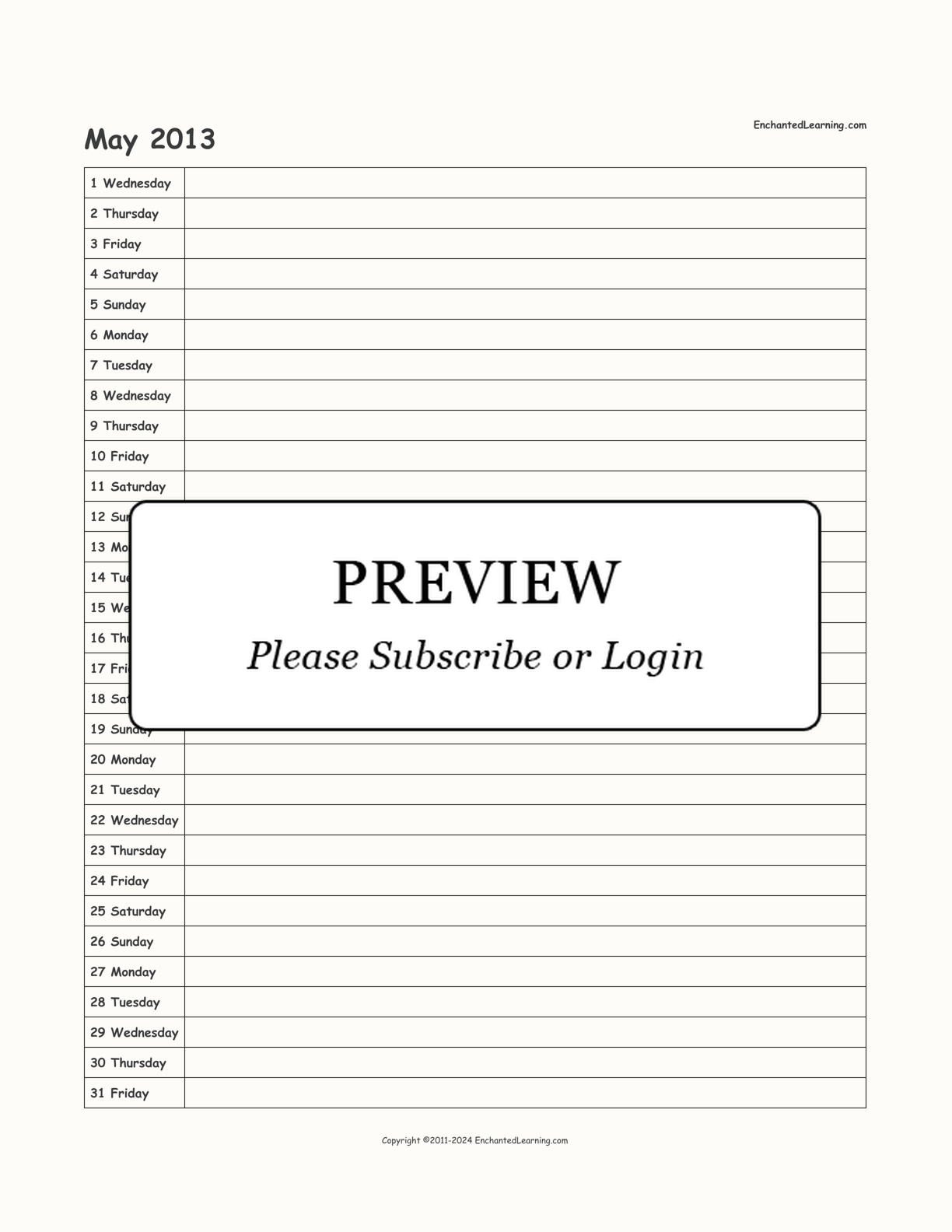 2013 Scheduling Calendar interactive printout page 5