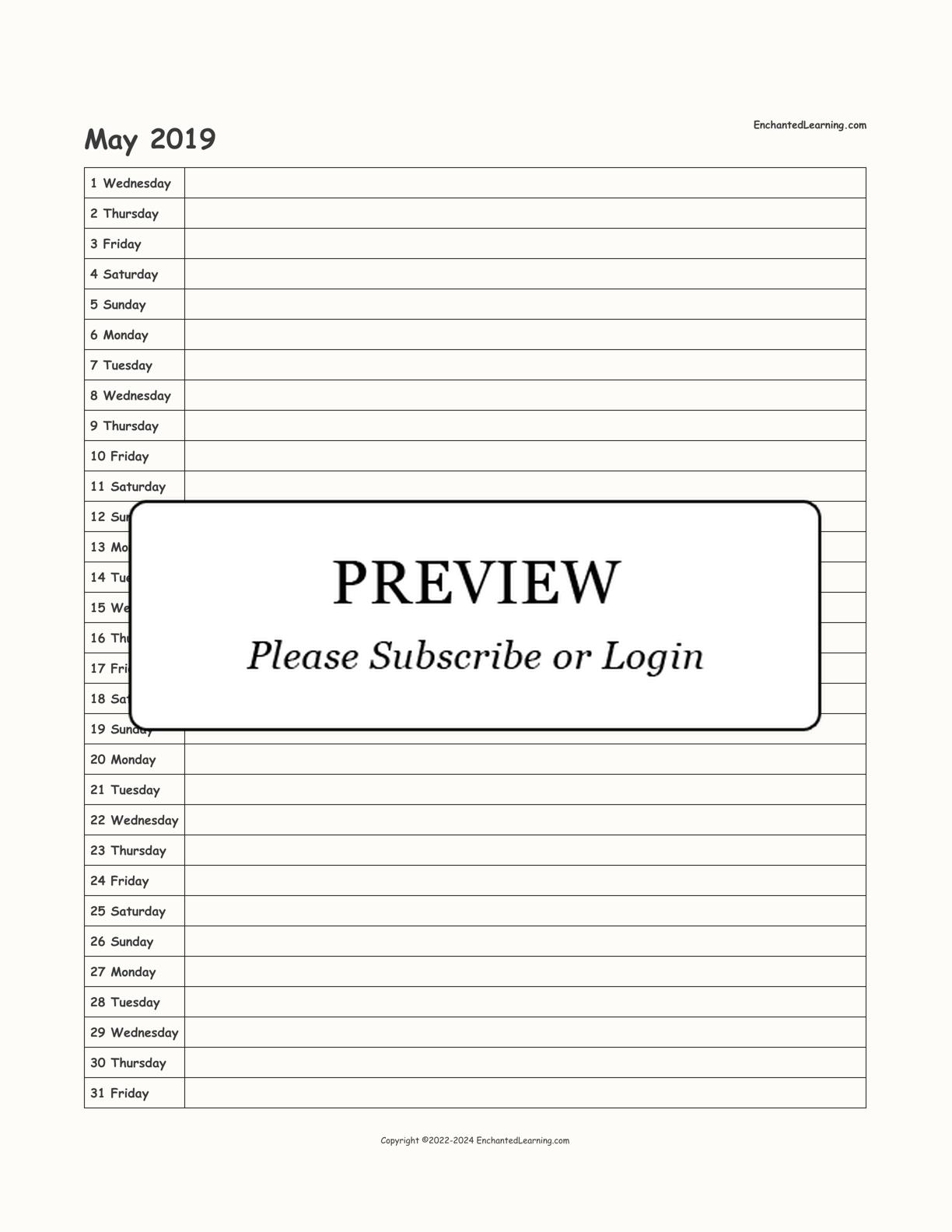 2018-2019 School-Year Scheduling Calendar interactive printout page 11