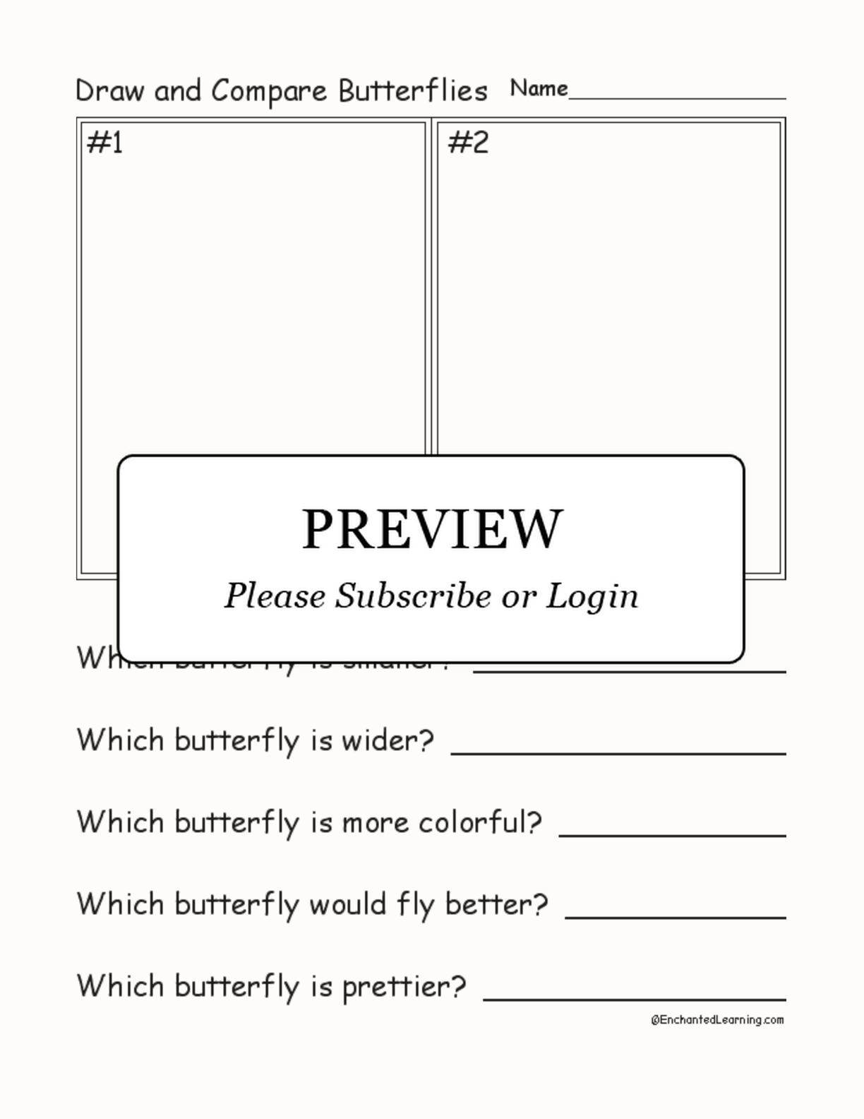 Draw and Compare Butterflies interactive worksheet page 1