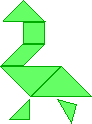 A finished tangram puzzle of a duck.