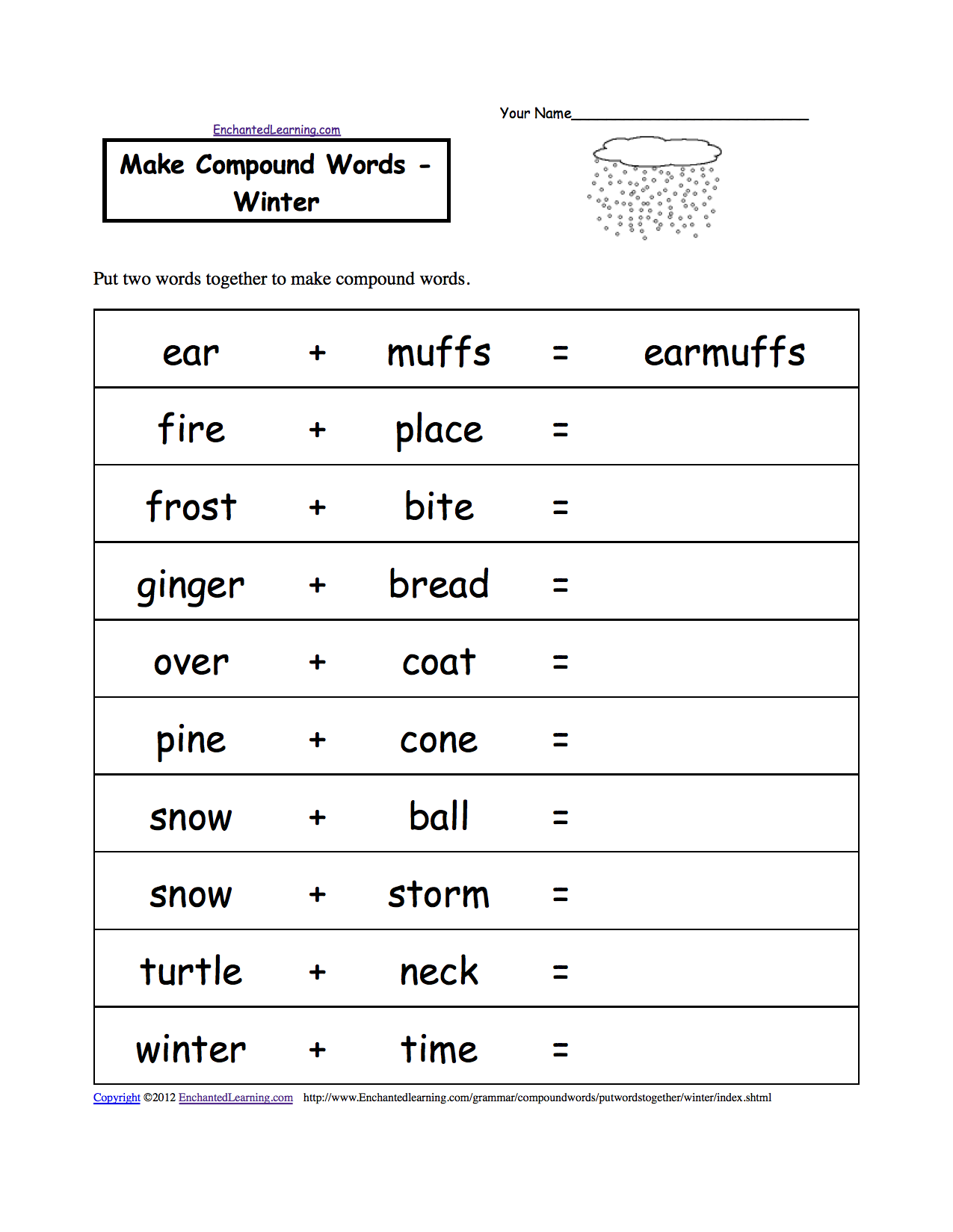 Winter Spelling K spanish 3 at Page EnchantedLearning.com worksheet Theme  vocabulary weather Worksheets: