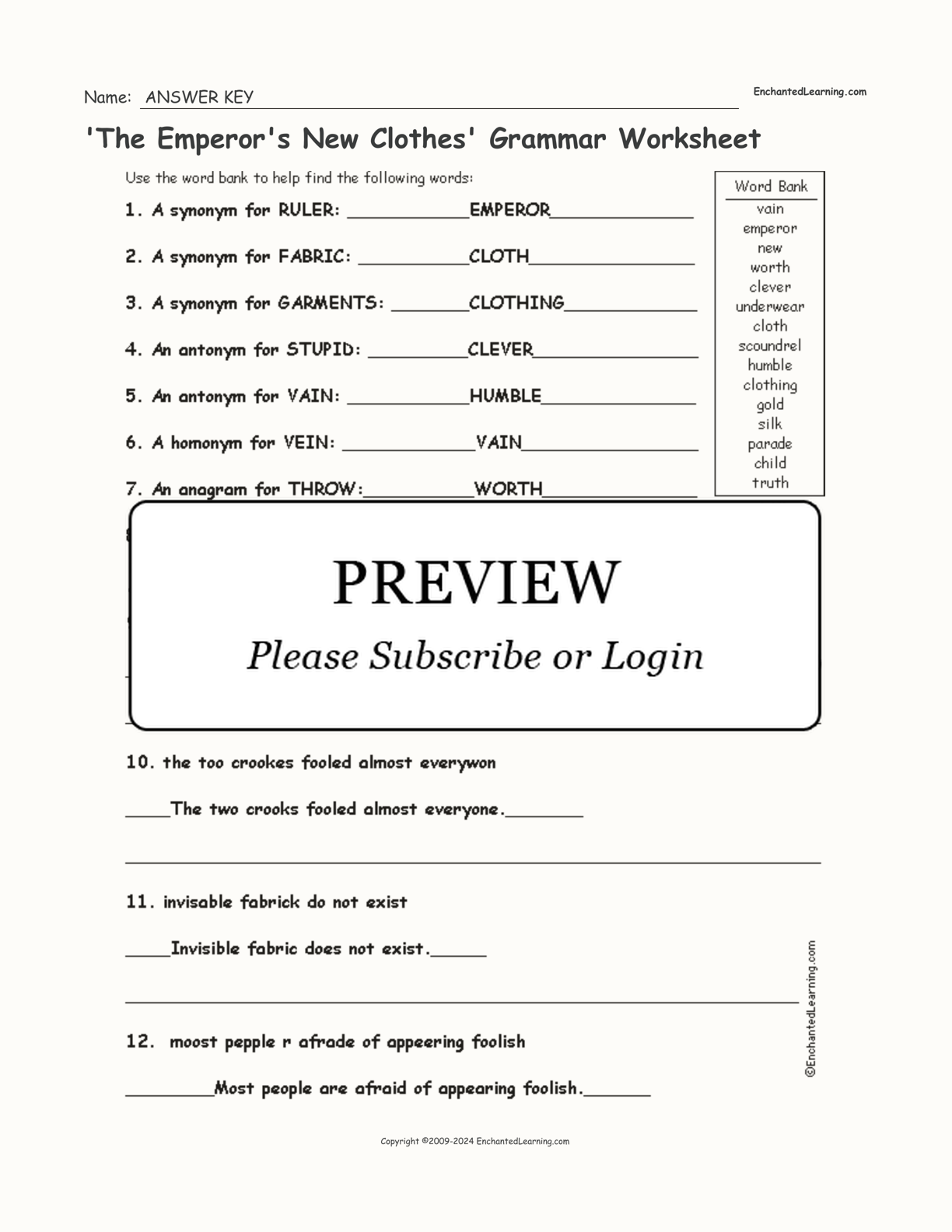 'The Emperor's New Clothes' Grammar Worksheet interactive worksheet page 2