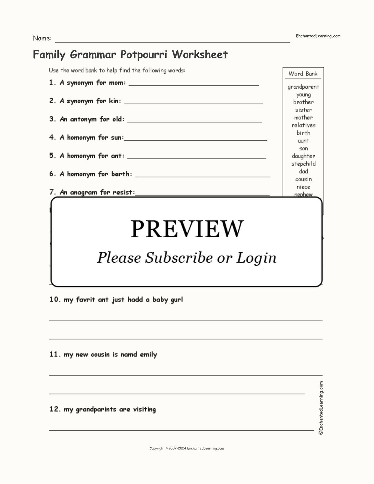 Family Grammar Potpourri Worksheet interactive worksheet page 1