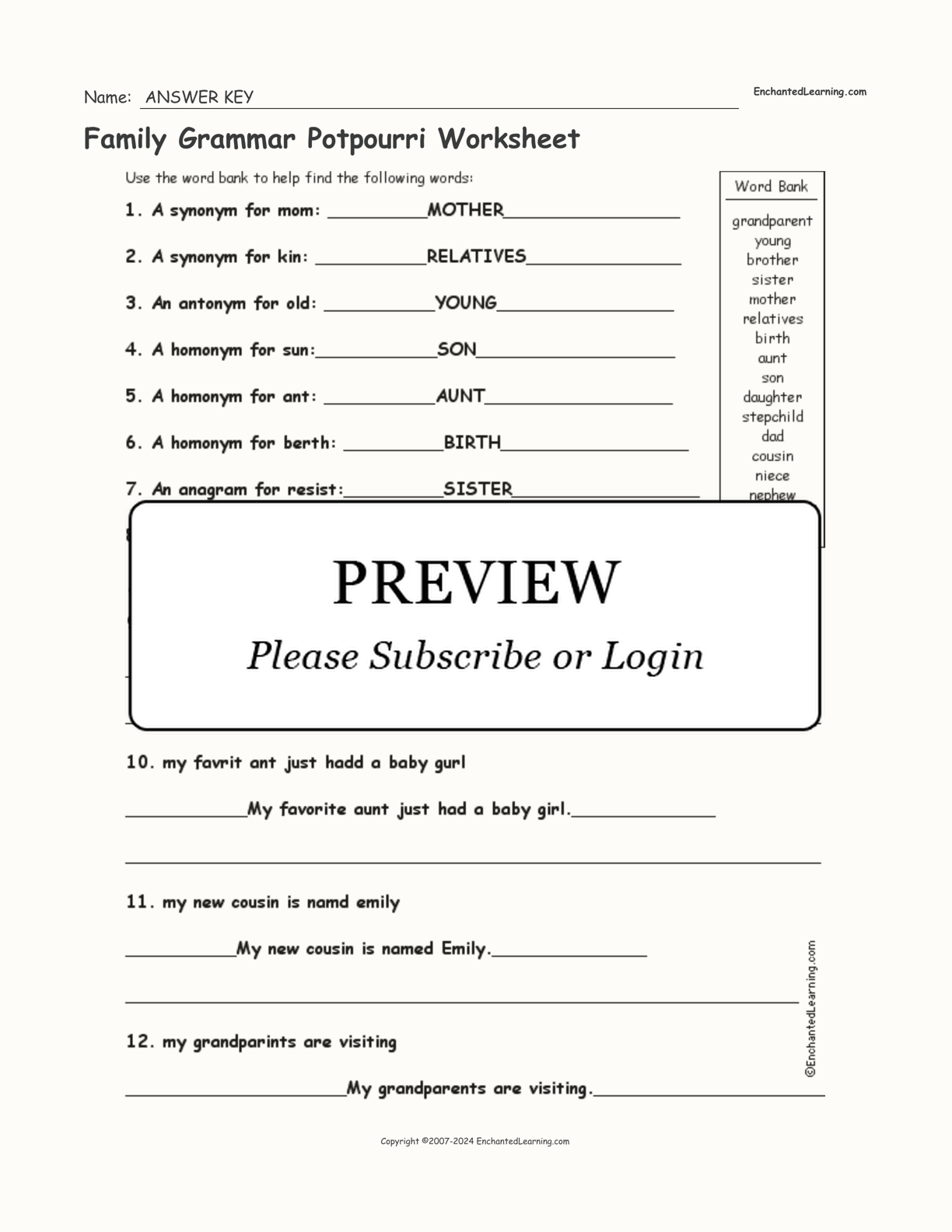 Family Grammar Potpourri Worksheet interactive worksheet page 2