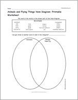 Animals and Flying Things Venn Diagram: Printable Worksheet