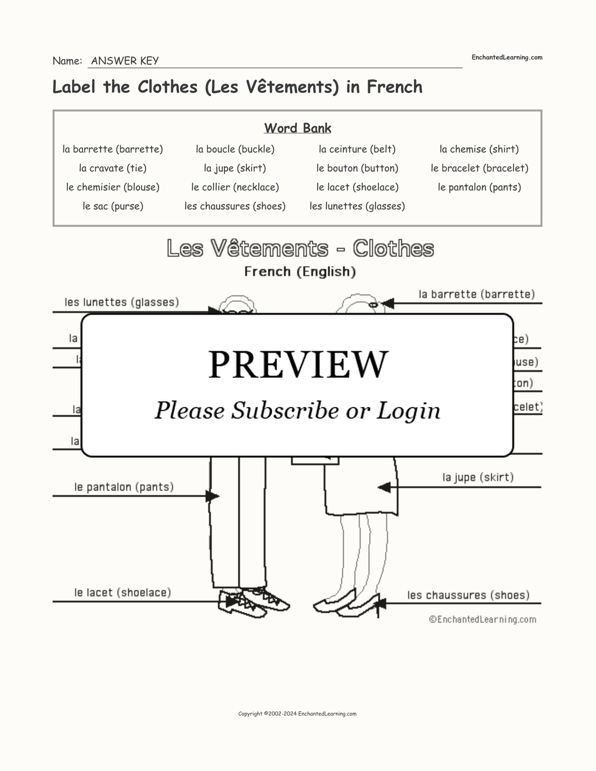 Label the Clothes (Les Vêtements) in French interactive worksheet page 2