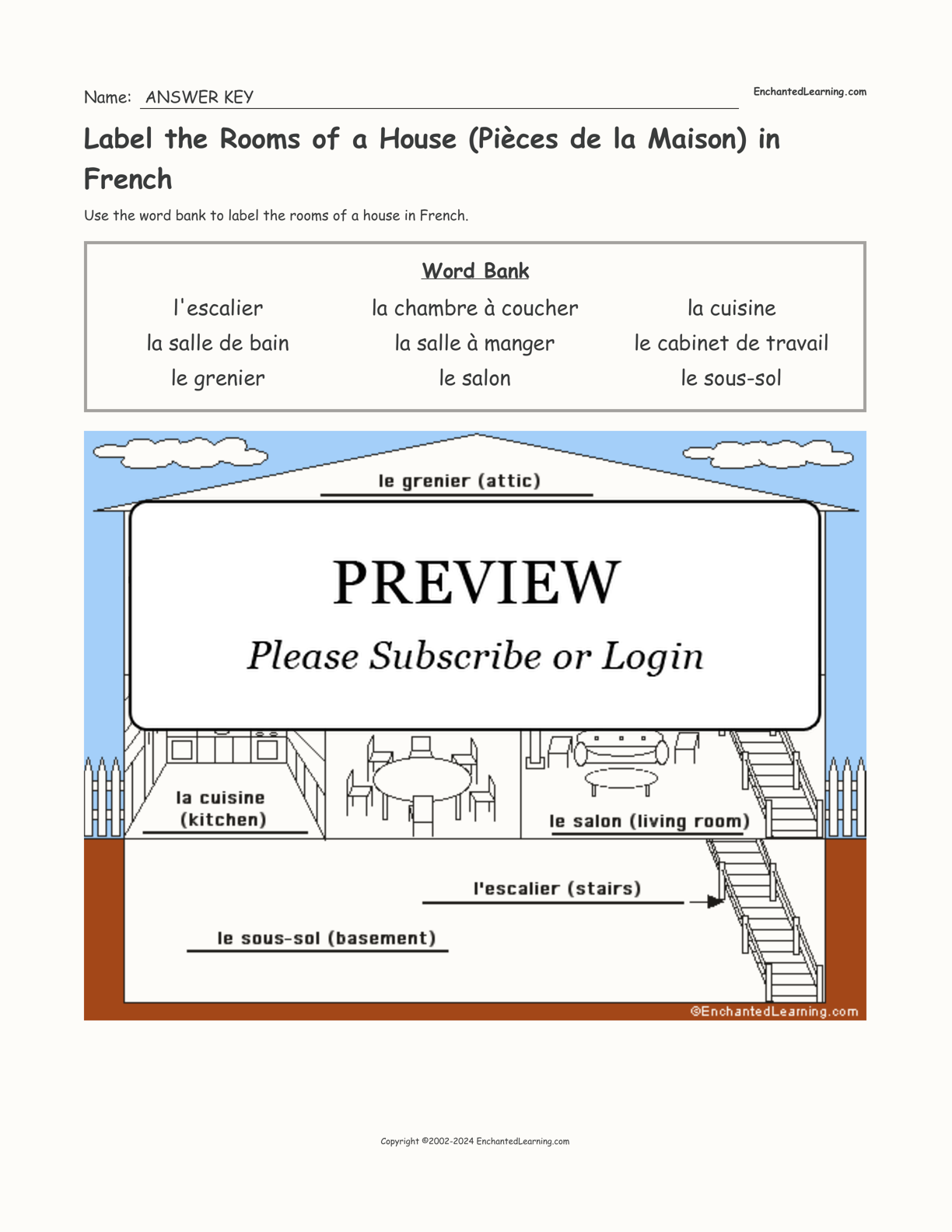 Label the Rooms of a House (Pièces de la Maison) in French interactive worksheet page 2