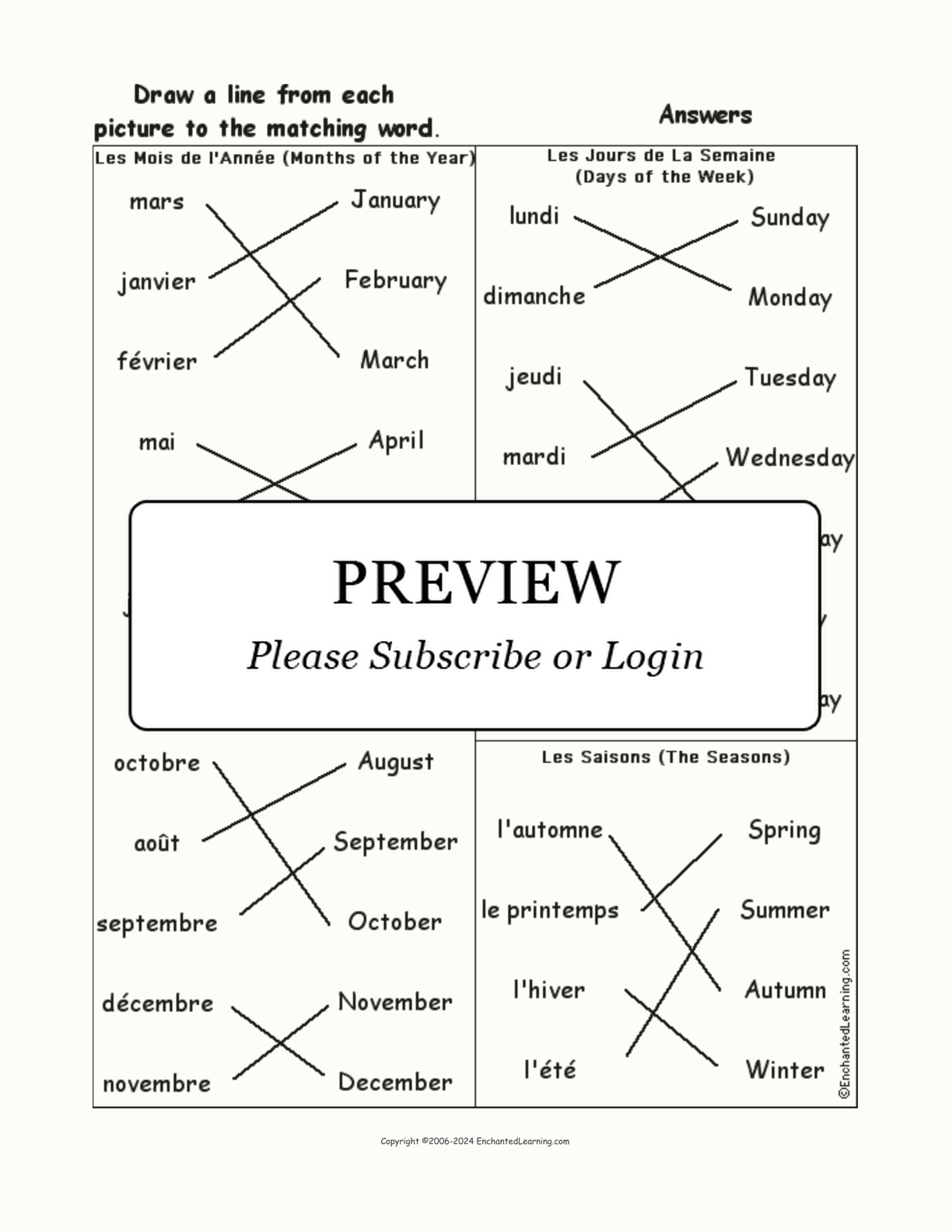 Match the French Calendar Words to the English Words interactive worksheet page 2