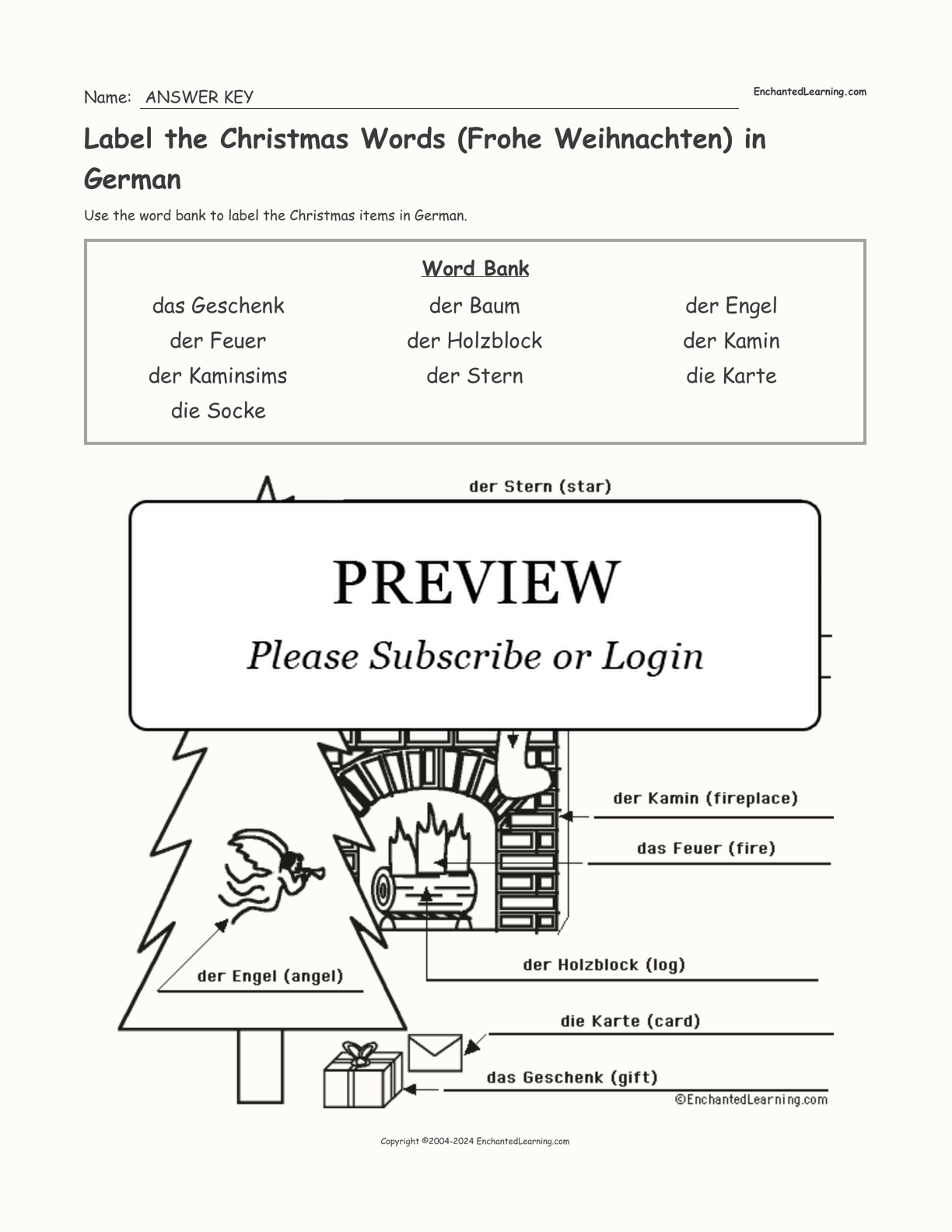 Label the Christmas Words (Frohe Weihnachten) in German interactive worksheet page 2