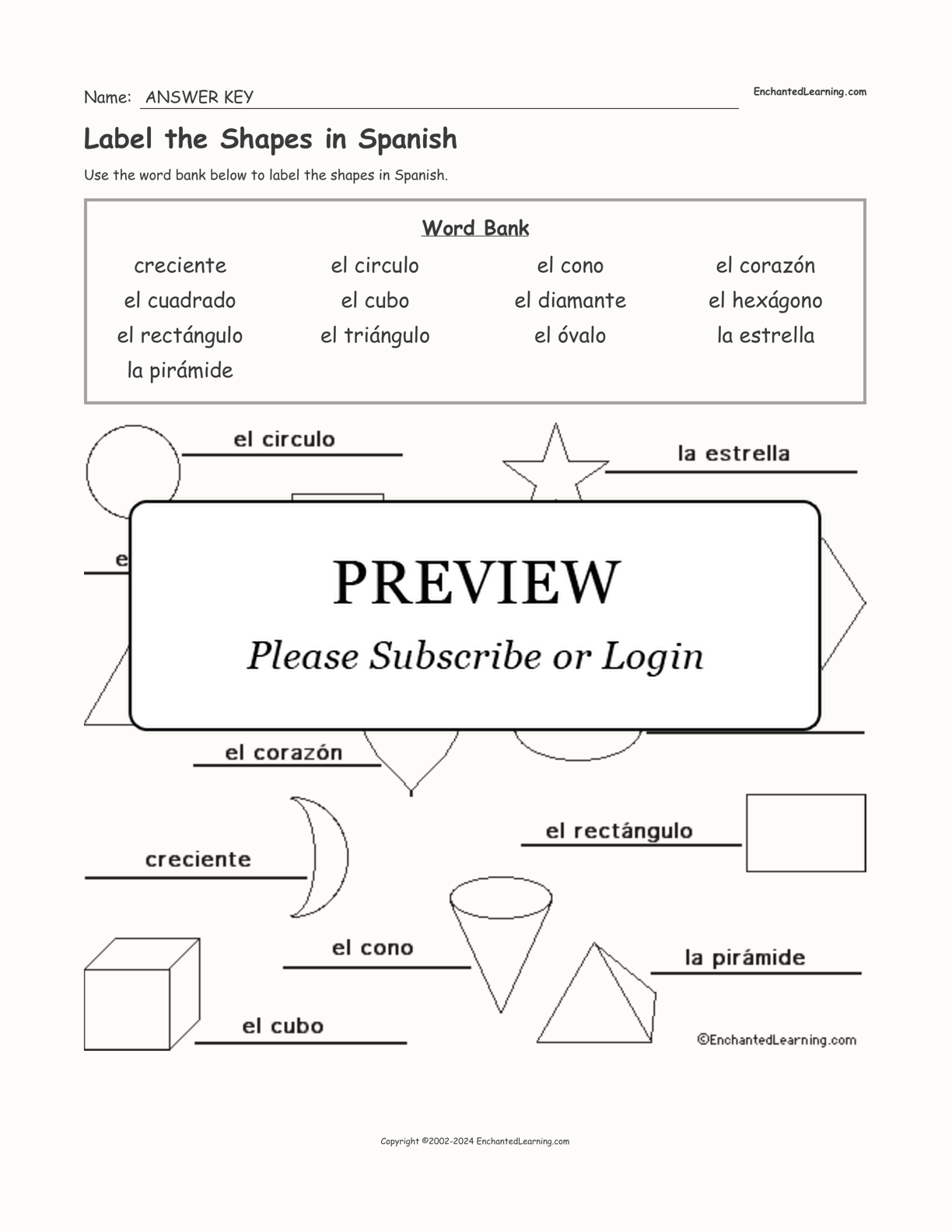 Label the Shapes in Spanish interactive worksheet page 2