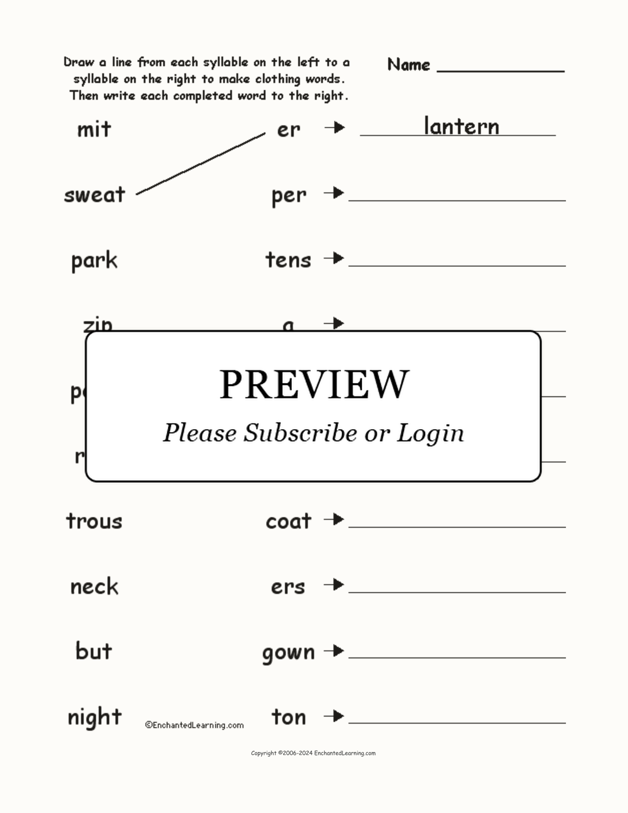 Match the Syllables: Clothing Words interactive worksheet page 1