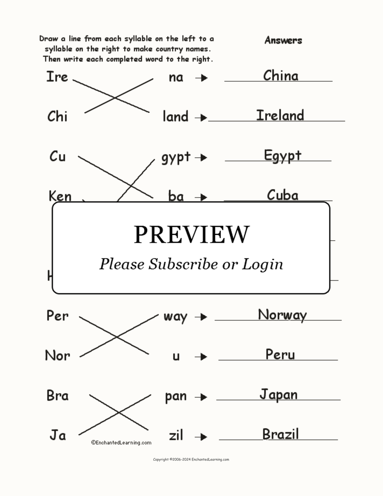Match the Syllables: Country Names interactive worksheet page 2