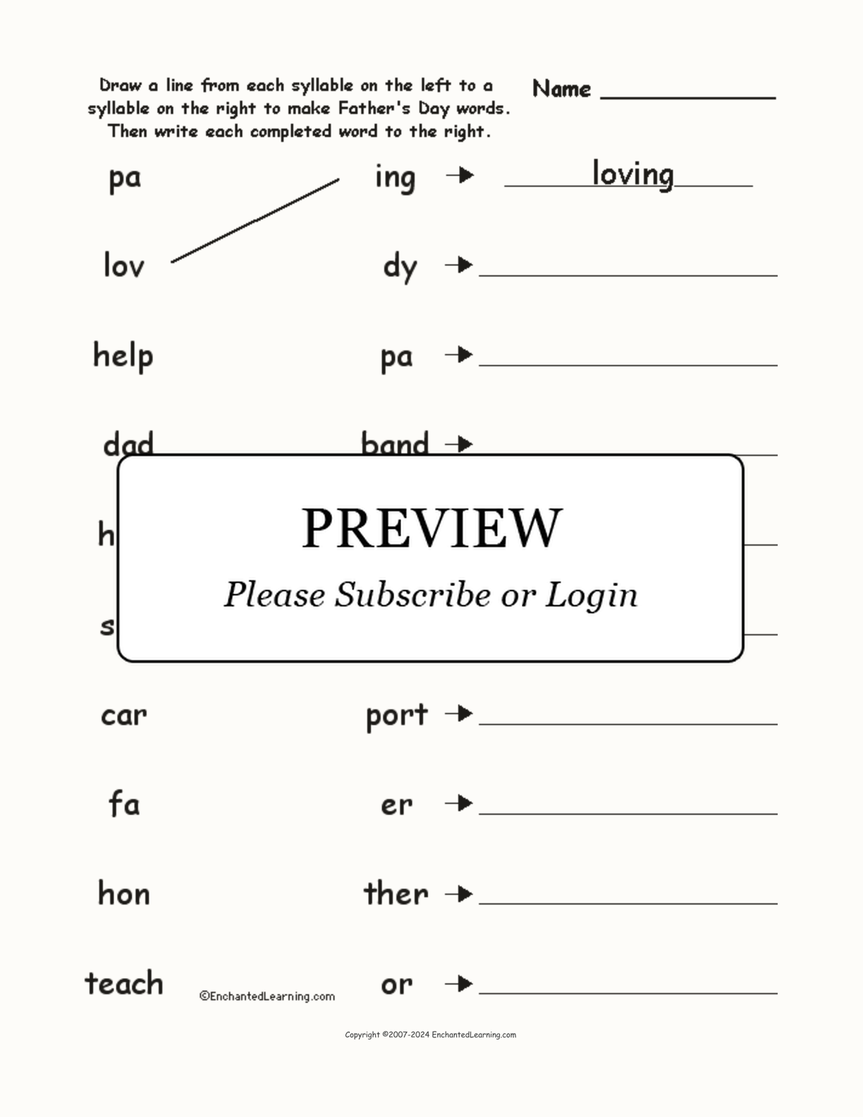Match the Syllables: Father's Day Words interactive worksheet page 1
