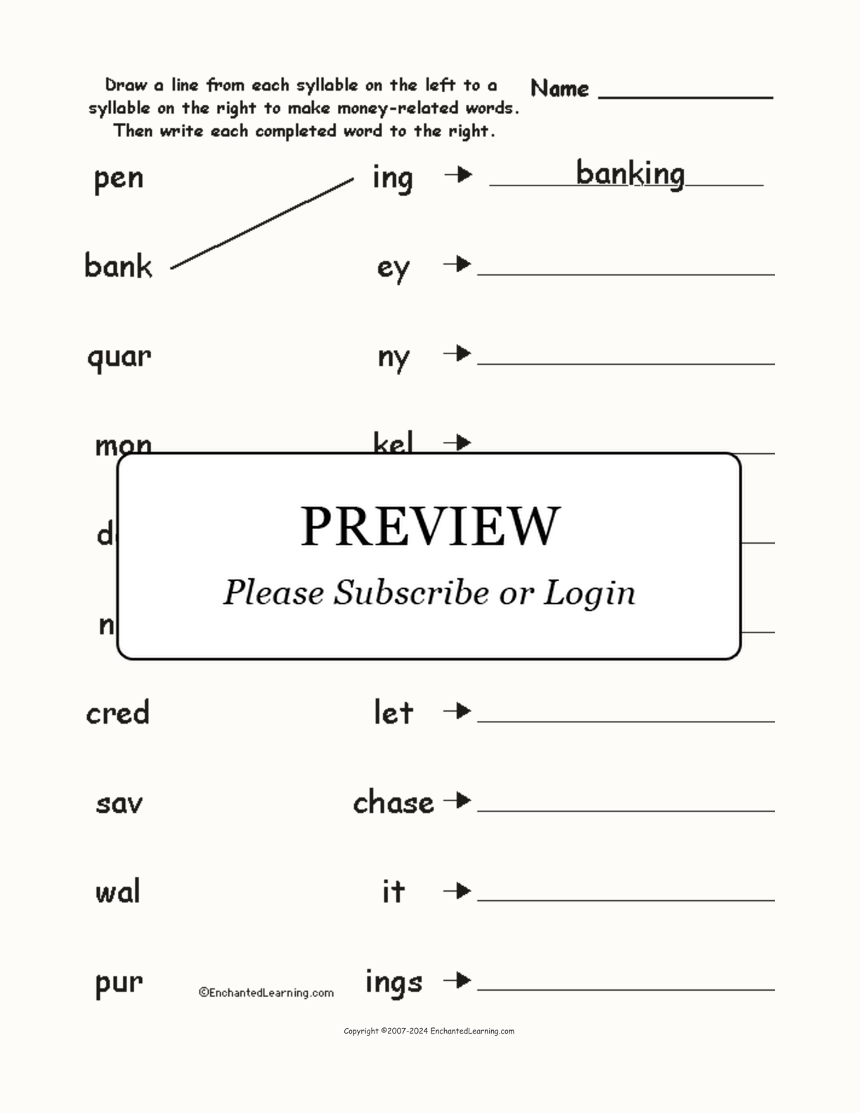 Match the Syllables: Money Words interactive worksheet page 1