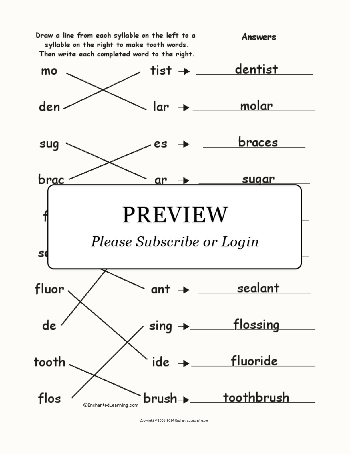 Match the Syllables: Tooth Words interactive worksheet page 2