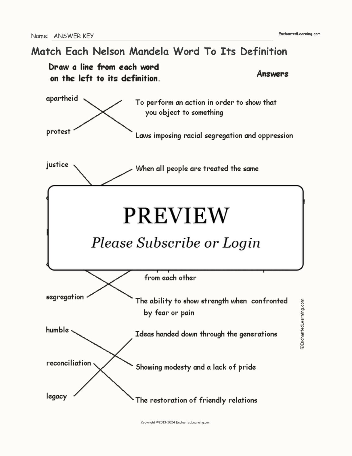 Match Each Nelson Mandela Word To Its Definition interactive worksheet page 2