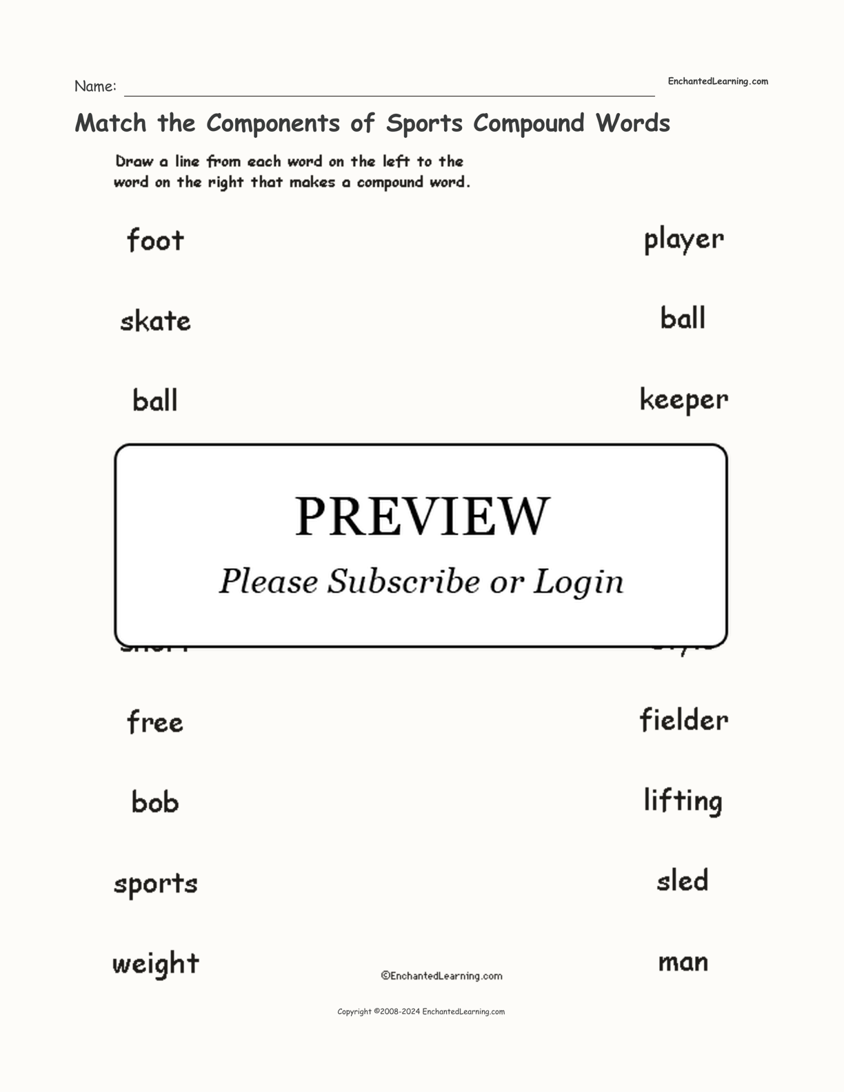 Match the Components of Sports Compound Words interactive worksheet page 1