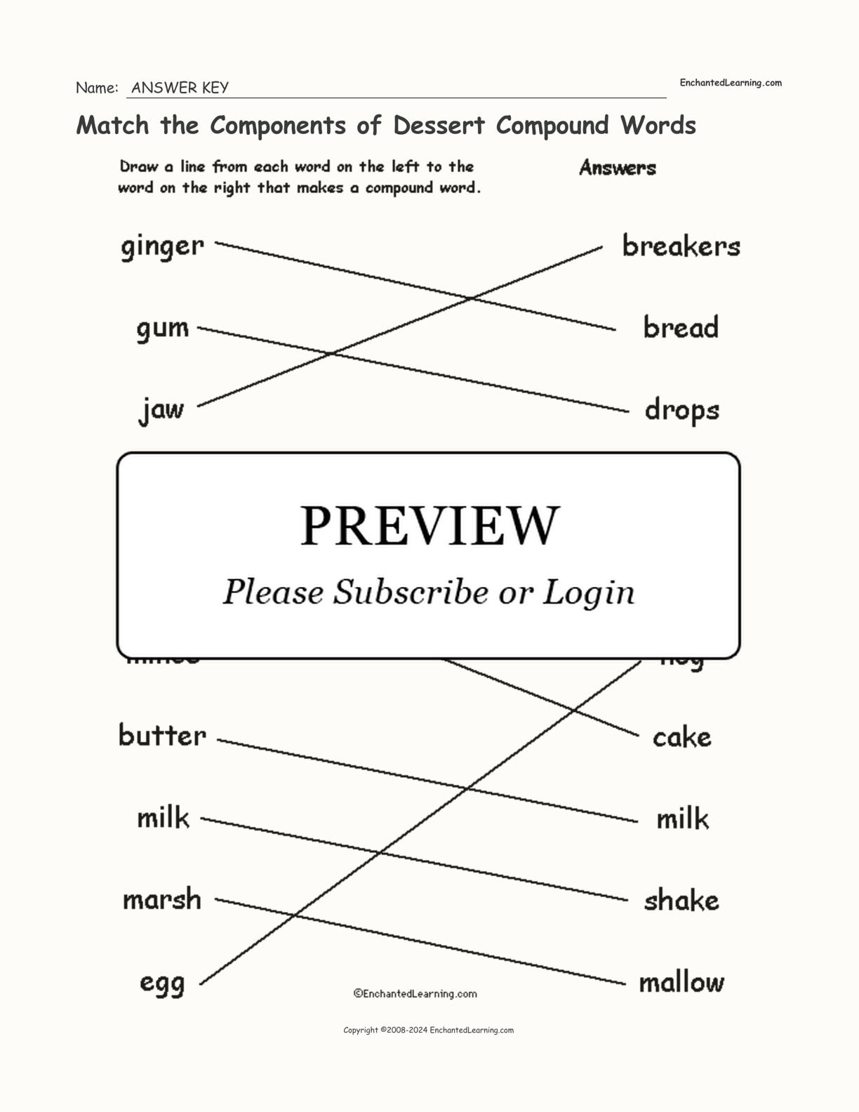 Match the Components of Dessert Compound Words interactive worksheet page 2