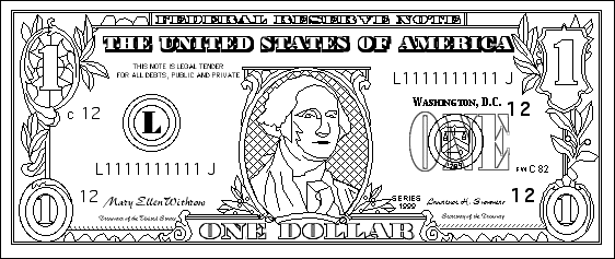 Search result: 'US One Dollar Bill Coloring Page Printout'