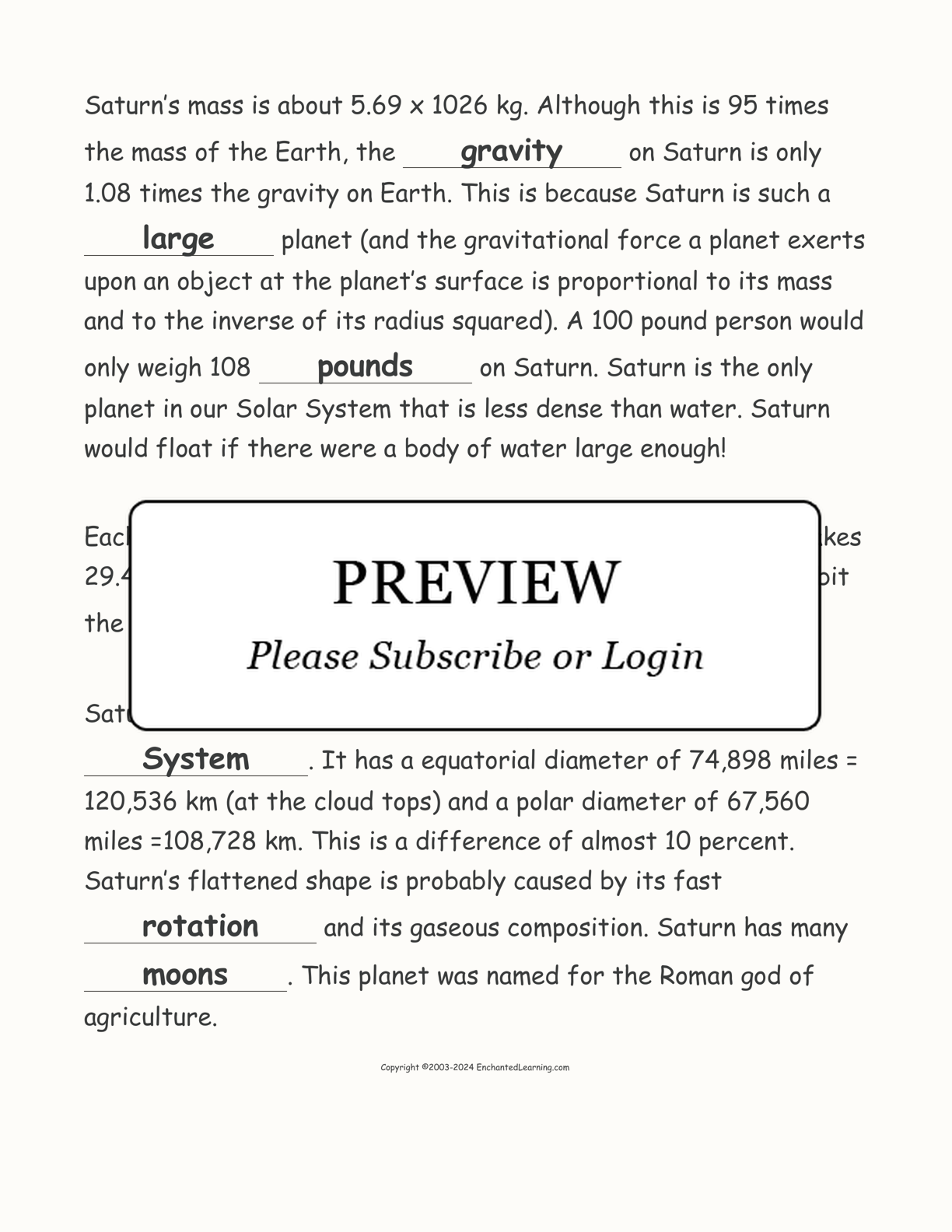 Saturn Cloze Activity interactive worksheet page 4